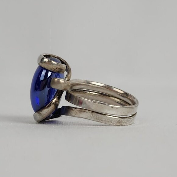 Silver Blue Glass Wire Wrap Ring Size 7 - Picture 5 of 7